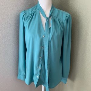 Ann Taylor blue tie blouse size medium